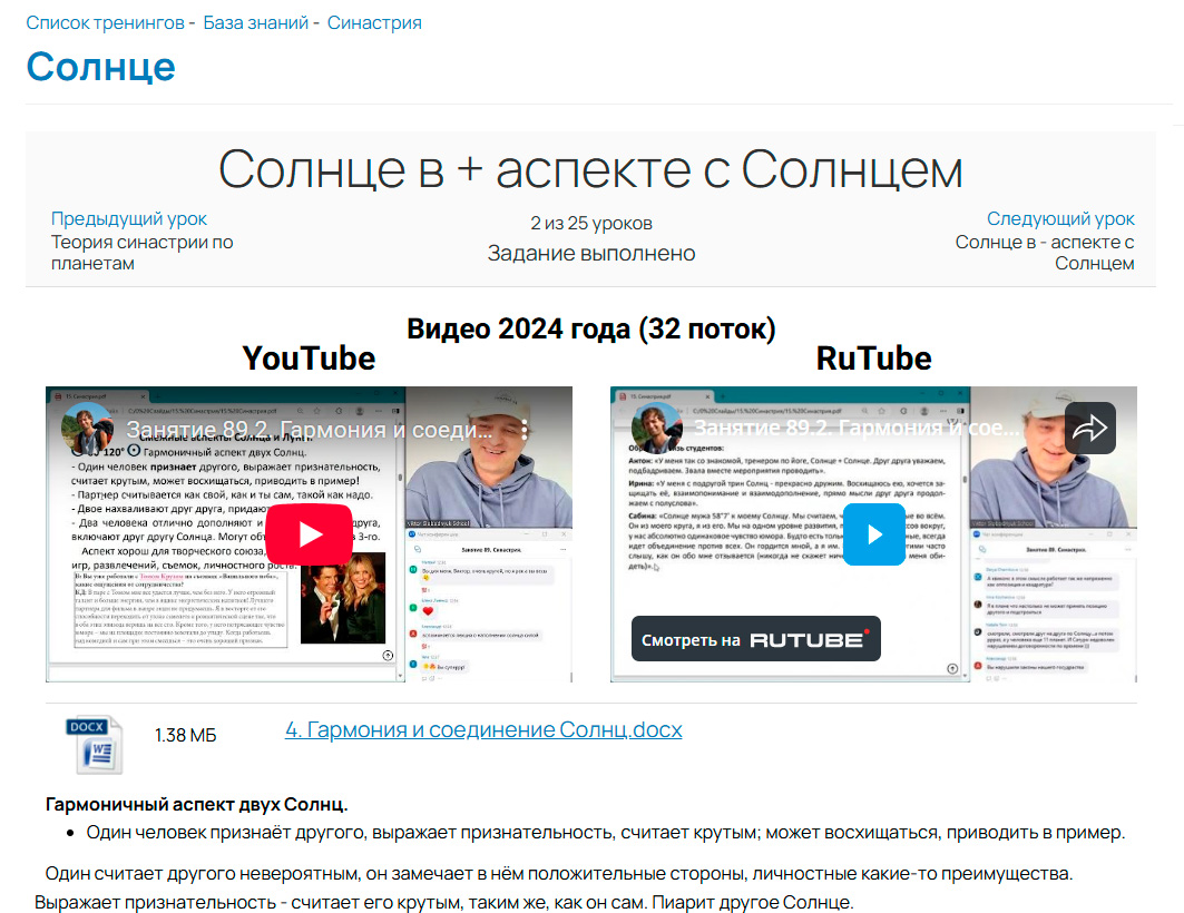 Вид материалов Гармония Солнц в синастрии